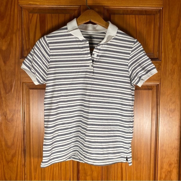 Uniqlo Woman’s Cotton Black and White Striped Short Sleeved Polo Shirt - Picture 1 of 5
